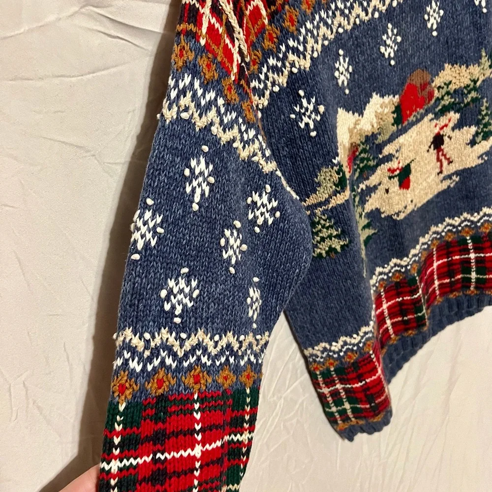 S Vintage knitted Talbots Ice Skater Holiday Christmas Winter  plaid sweater - Picture 5 of 12